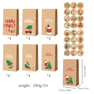 Noël Papier Kraft Sacs Cadeaux Calendrier de l Avent Sacs pour Friandises Bonbons Cadeaux de Fête Emballage
