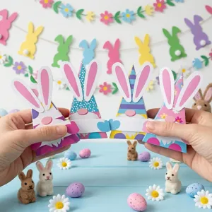 Scatole regalo triangolari colorate a forma di coniglietto pasquale per feste e dolciumi