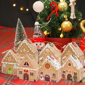 Set de cajas de regalo de Navidad con forma de casa de jengibre para dulces y detalles