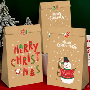 Lot de sacs cadeaux de Noël en papier kraft décoratifs avec motifs de bonhomme de neige