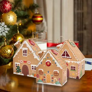 Cajas de regalo de Navidad de papel kraft con forma de casita de jengibre festiva