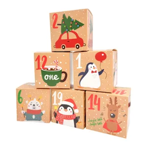 Set di scatole regalo calendario dell'Avvento in carta kraft con disegni natalizi