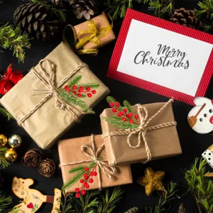 Artificial Christmas pine needles with red berries for DIY wreaths and gift decor
