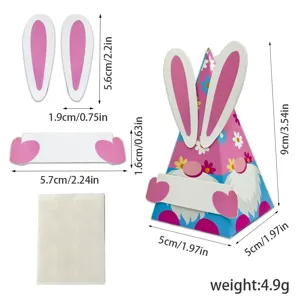 Scatola di caramelle triangolare con orecchie di coniglio pasquale e misure dettagliate incluse