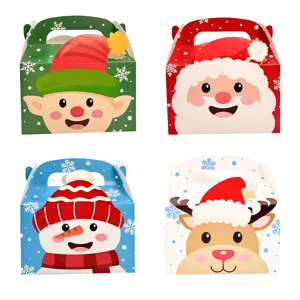 Set di 4 scatole regalo di Natale con Babbo Natale, pupazzo di neve ed elfo cartone.