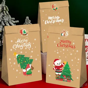 Lot de sacs cadeaux de Noël en papier kraft avec des motifs d'animaux festifs et sceaux