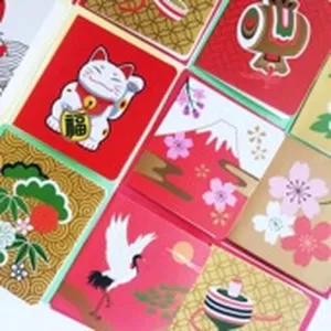 Detailed view of gold foil Japanese style decorative stickers for gift packaging seals