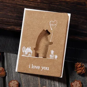 Retro Kraft Paper Greeting Cards Laser Cut Hollow Animal Design Blank Card With Envelope For Festival Blessing Party