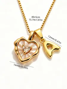 Stainless steel box chain necklace featuring a mother-of-pearl heart pendant and letter A.