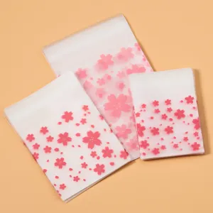 Pink Cherry Blossom Frosted Translucent Self-Adhesive Bags For Baking Cookies Candy Small Jewelry Gift Packing