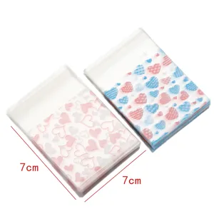 100pcs 7x7cm transparent self-sealing food bags with pink and blue heart patterns