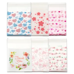 Decorative self-sealing food packaging bags with floral and heart patterns for cookies