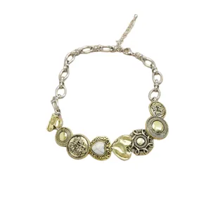 Vintage punk stijl messing en zilveren choker ketting met hartjes bedeltjes voor dames