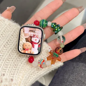 Festliches Weihnachtsperlen Armband Kompatibel Mit Apple Watch Serie Lebkuchenmann Baum Charms Handgefertigtes Uhrenarmband