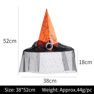 Halloween Hexenhut mit Schleier und Spinnennetzmuster Abmessungen 52x38cm