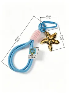 Portachiavi intrecciato fatto a mano con ciondolo stella marina dorata blu rosa