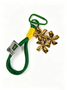 Cordino per portachiavi intrecciato a mano con corde verde giallo e fiori dorati