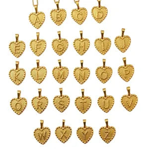 Gold stainless steel heart letter pendant necklace, minimalist alphabet jewelry for women.