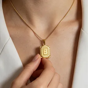 Edelstahl Anfangsbuchstabe Anhänger Halskette Für Damen Mode Vergoldet Box Kette Alphabet Schmuck Geschenk