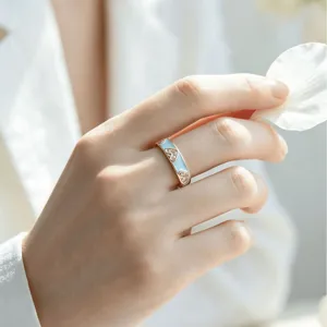 Eleganter Roségold blauer Emaillierter Herz Ring mit Zirkonia, schicke modische Damenschmuck.