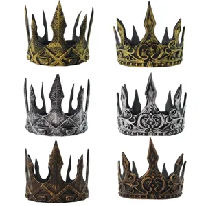 Corona de Rey Retro Medieval Nórdica Tocado para Fiesta de Disfraces de Halloween de PU Ligero Corona de Oro Plata Antigua Accesorio