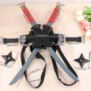 Dimensiones del juego de juguetes ninja de plástico con espadas y shuriken para cosplay