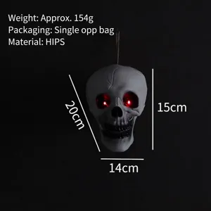 Calavera decorativa de Halloween con ojos rojos y medidas, peso aprox. 154g