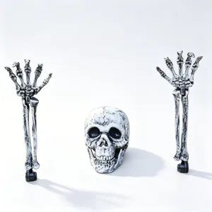 Detailed three-piece Halloween skeleton set including skull and hands for yard decor