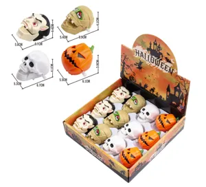 Detailansicht von 12 Halloween-Aufziehspielzeugen mit Maßen und Verpackungsbox