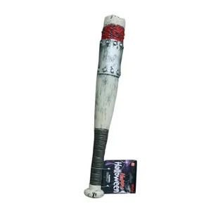 Close-up of bloody plastic baseball bat toy prop for kids Halloween cosplay costume