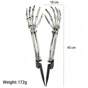 Detailed dimension view of Halloween skeletal hand yard stakes with height and weight