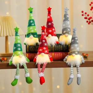 Lichtgevende Kerstkabouter Ornamenten Met LED Licht Polyester Gebreid Sneeuwvlok Ster Patroon Lange Benen Zittende Figuur Decor