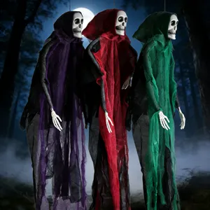 Decorazione Appesa Fantasma Scheletro di Halloween Mantello di Garza Lunga Mietitore Oggetto di Scena per Festa Casa Ornamento Horror