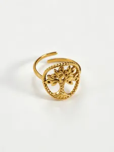 Gold stainless steel tree of life open ring geometric hollow fashion jewelry for women