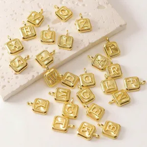 Goldene quadratische Buchstaben Anhänger 26 Alphabet Initialen Schmuck Zubehör DIY Teile