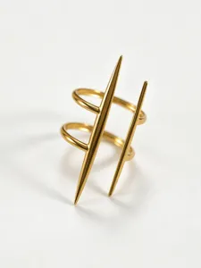 Exquisite 18K gold stainless steel geometric ring featuring unique vertical spike hollow design.