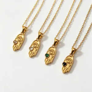 Edelstahl Hamsa Hand Bester Auge Anhänger Halskette Set stilvolle Retro Goldketten Schmuck.