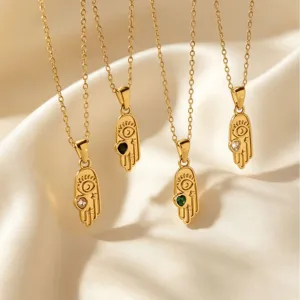 Edelstahl Hamsa Hand böser Blick Anhänger Halskette, Retro Gold Schlüsselbein Kette Schmuck.