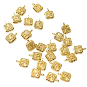Goldene quadratische Buchstaben Anhänger 26 Alphabet Initialen für DIY Schmuck Zubehör
