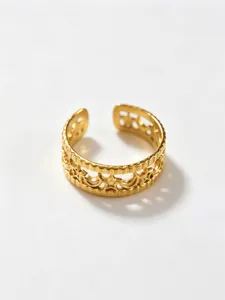 Gold Stainless Steel Geometric Star Cutout Open Ring Fashion Trendy Daily Jewelry