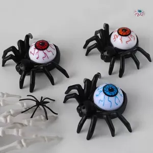 Detail view of spider night lights with realistic red and blue bloodshot eyeballs