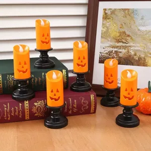 Halloween Pumpkin LED Candle Lamp Retro Orange Jack-o-lantern Electronic Candlelight Night Light For Party Home Decor
