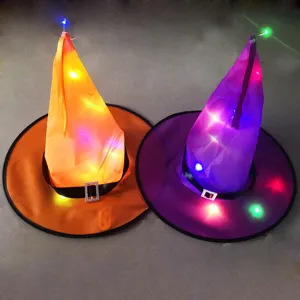 LED leuchtende Halloween Hexenhüte in Orange und Lila für Partys
