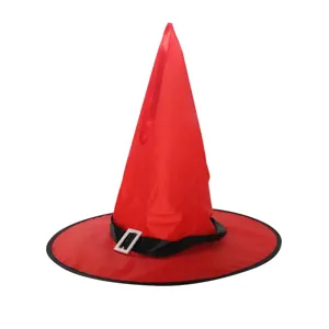 Leuchtend roter Halloween Hexenhut mit schwarzem Band und silberner Schnalle