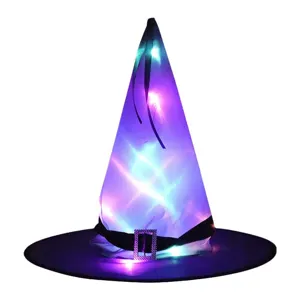 Leuchtender Halloween-Hexenhut mit LED-Lichtern für Partydekorationen und Zaubererkostüme.