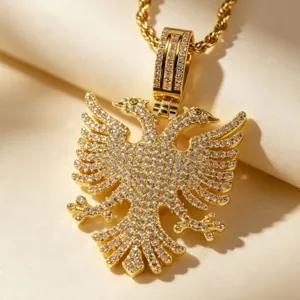Herren Edelstahl Albanischer Adler Anhänger Halskette Vergoldet Zirkonia Tier Halskette Mode Schmuck Geschenk