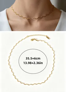 Acier inoxydable plaqué or 18K collier ras de cou ondulé élégant chaîne de clavicule