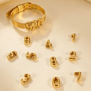 Gouden roestvrijstalen mesh armband DIY bedel numerieke slider mode sieraden chic