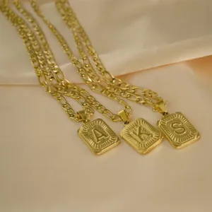 Edelstahl Gold Initialen Buchstabe Anhänger Halskette Mode Schmuckkette Unisex Stil