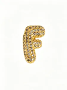 Gold-plated stainless steel bubble letter F pendant necklace with full sparkling pavé crystal stones.
